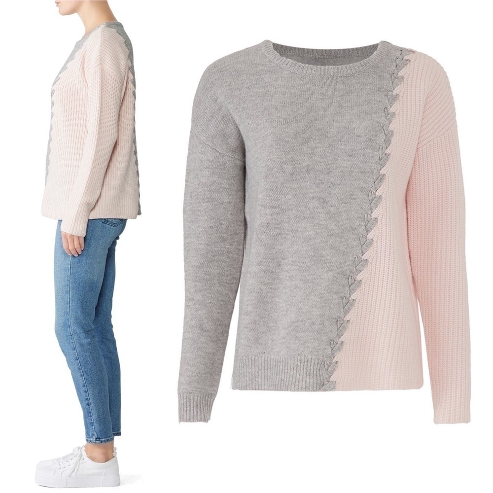 TABULA RASA Wool Sweater Asymmetric Laced Ribbed Knit Colorblock Fall Pullover S - Picture 2 of 6